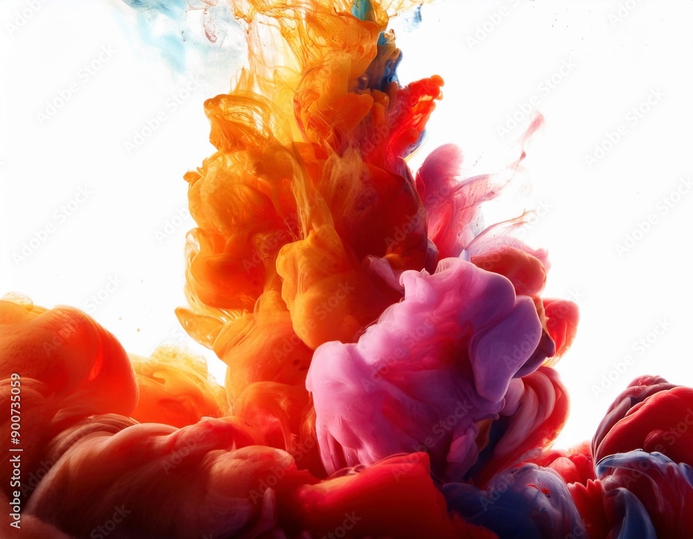 Obraz premium Colorful ink splashes on white background. Generated image