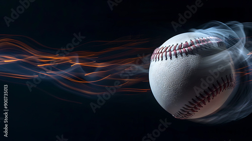 A Captivating Moment of MotionA Spinning Baseball Defying Gravity Against a Deep Black Background