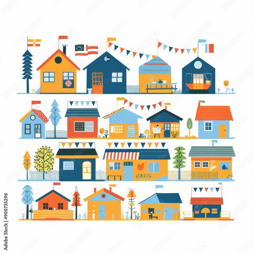 Olympic village, international community, flat design illustration, communal, isolated on white background Olympic village, international community, flat design illustration, communal, isolated on white background