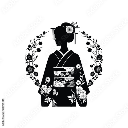 woman wear traditional fashion Japanese kimono with delicate floral patterns