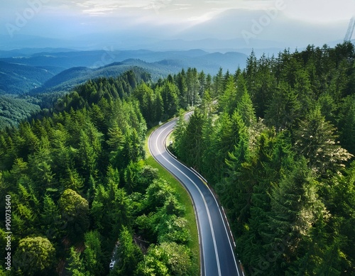 Ariel view of road in the mountains. Generated image