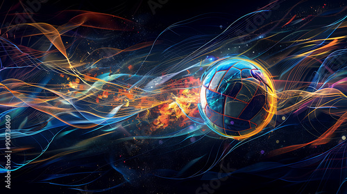 Dynamic Volleyball in MotionA High-Energy Capture of a Spinning Ball Against a Deep Black Background