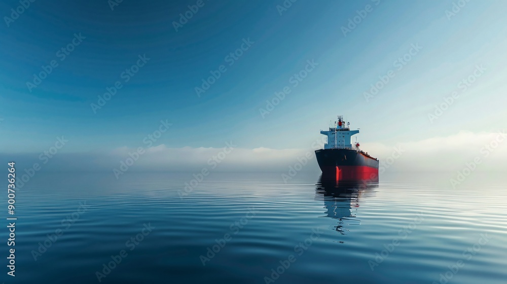 A massive oil tanker navigating through calm, open waters under a clear blue sky A massive oil tanker navigating through calm, open waters under a clear blue sky