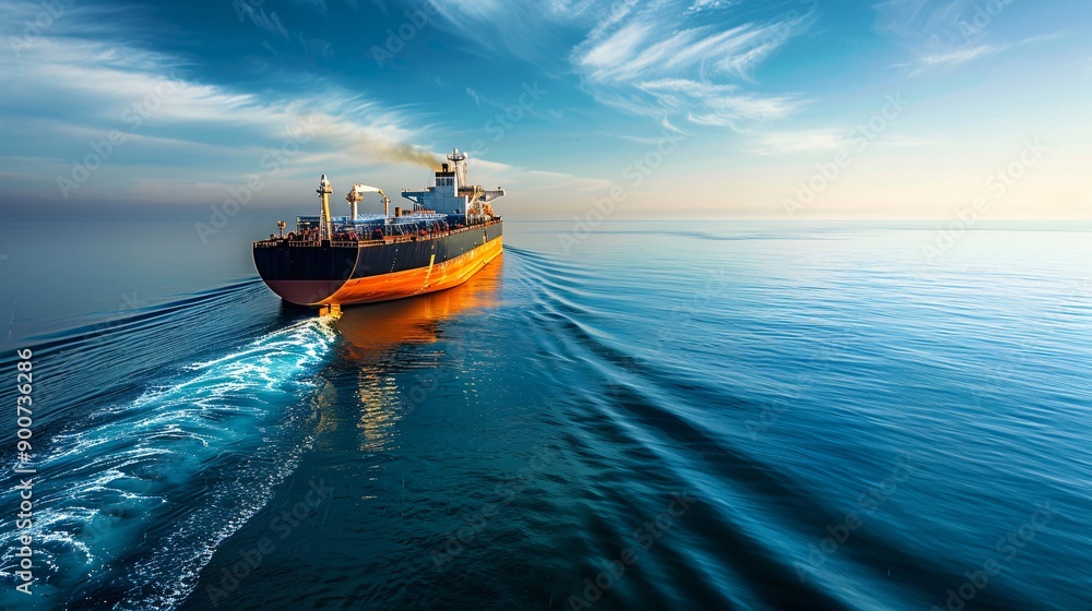 Fototapeta premium A massive oil tanker navigating through calm, open waters under a clear blue sky