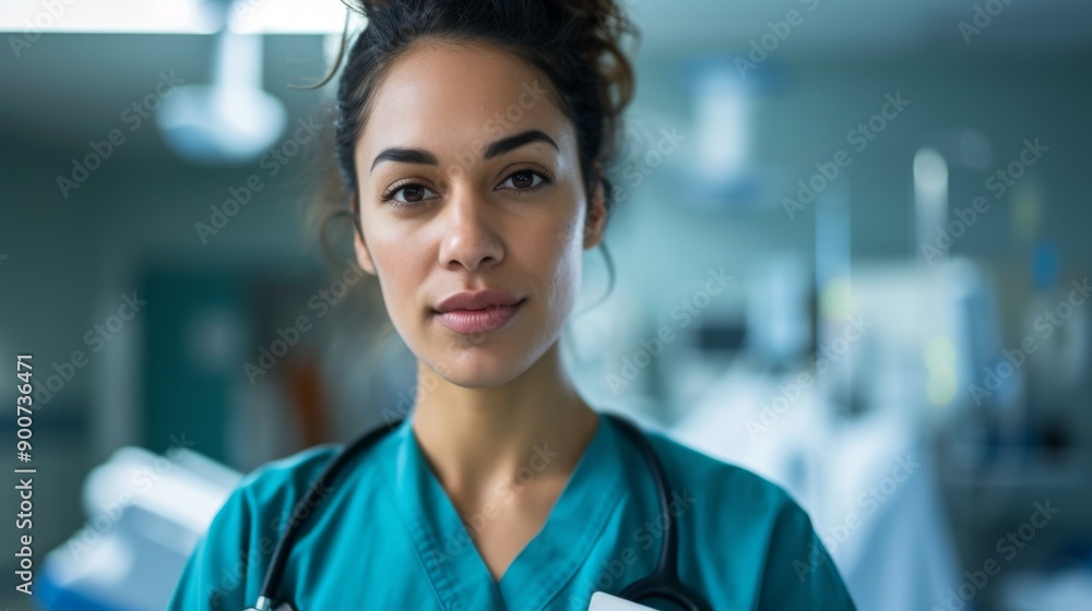 Fototapeta premium Portrait of a confident woman medical worker in a hospital setting