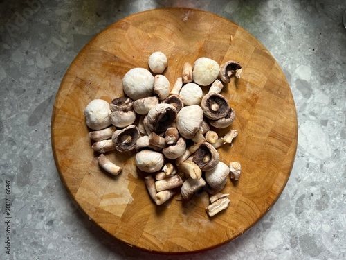 mushrooms on a chopping board