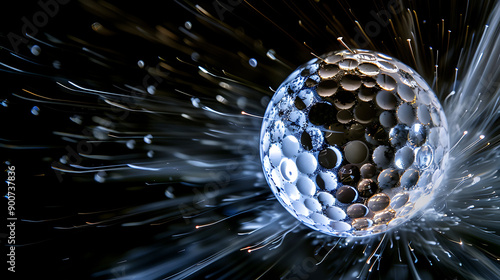 A Dynamic Golf Ball in Mid-AirCapturing Motion and Light Against a Deep Black Background