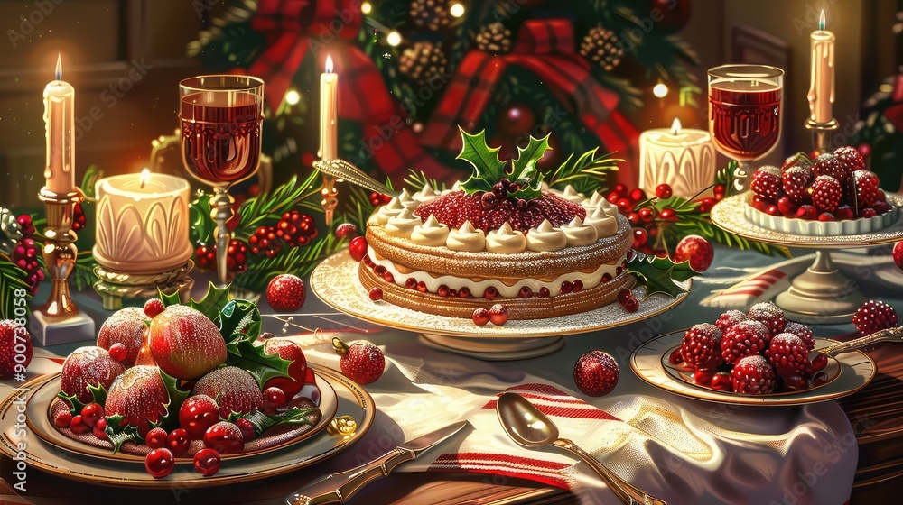 Eggnog Dessert at Festive Christmas Table Eggnog Dessert at Festive Christmas Table