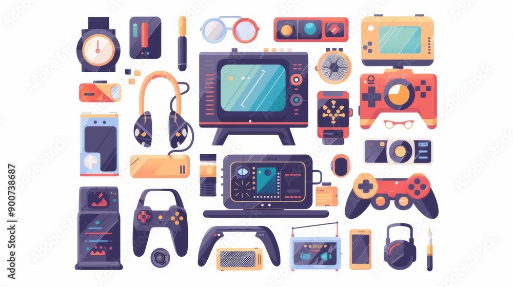 Heros gadgets, flat design illustration, advanced, isolated on white background Heros gadgets, flat design illustration, advanced, isolated on white background
