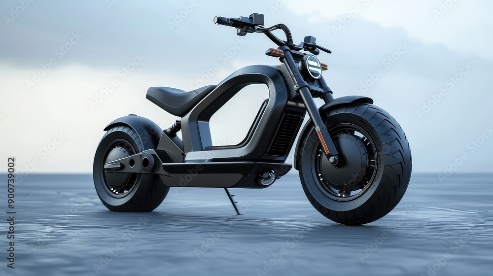 Obraz premium Sleek Black Electric Scooter on Plain Background - Eco-Friendly Transportation