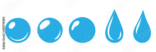 Vector blue water drop icon set. Flat droplet logo shapes collection