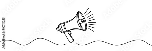 Loudspeaker one line continuous. Line art megaphone. Hand drawn vector art.