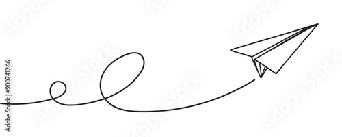 Continuous line paper plane, airplane vector art background. Abstract doodle email, mail plane, travel dream concept air. Business trip Vector abstract illustration flying ship in sky.