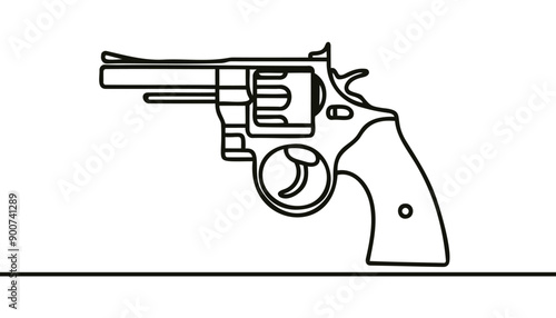 Continuous line art drawing of gun. One line drawing the gun