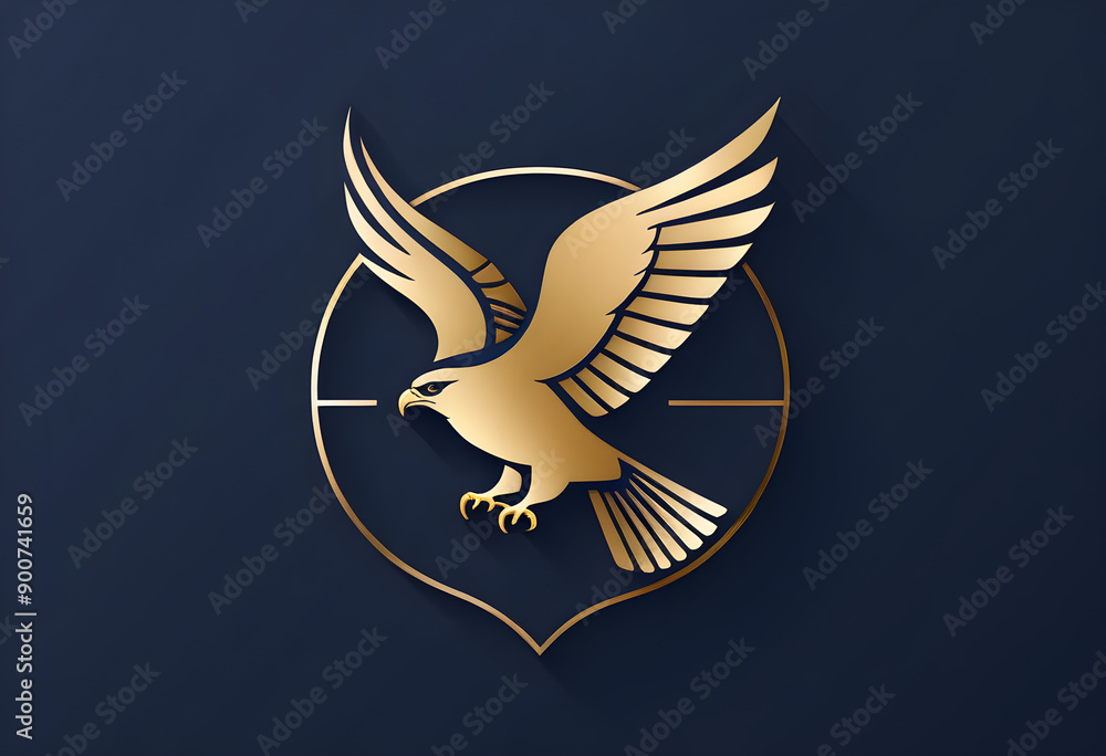Obraz premium Golden Eagle Emblem on Navy Blue Background