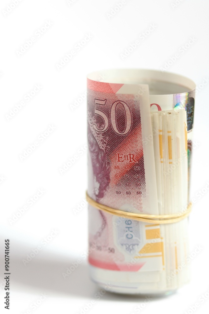 Roll of british 50 pound bank notes Roll of british 50 pound bank notes
