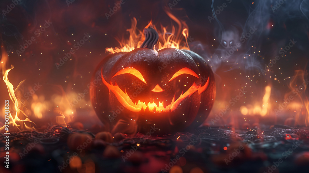 Naklejka premium Halloween Style Poster Halloween Banner Pumpkin Monster Aspect 16:9