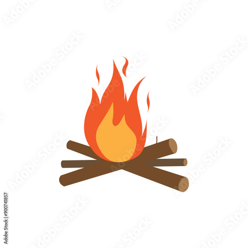 Campfire, burning bonfire, wood log with fire flame in editable design