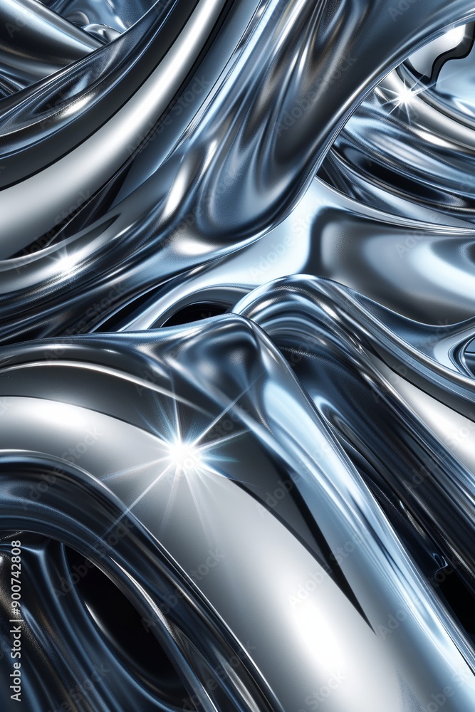 3D chrome metal organic fluid shapes and stars, liquid mercury icon with smooth, reflective surface 3D chrome metal organic fluid shapes and stars, liquid mercury icon with smooth, reflective surface