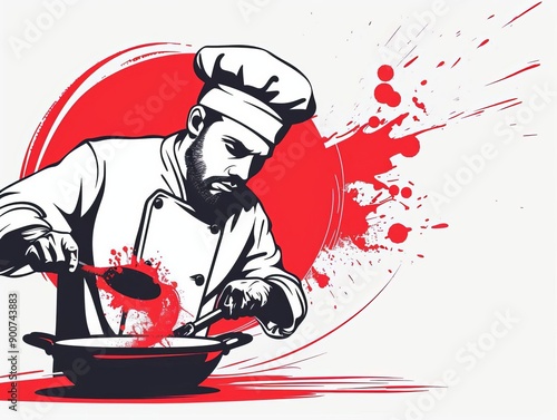 Masterful Culinary Art A CloseUp Illustration of a Chef in Action Capturing the Essence of Culinary Expertise and Passion in the Kitchen