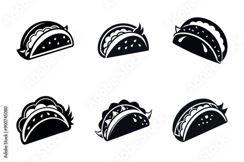 Set tacos vector black and white, Taco black and white icon