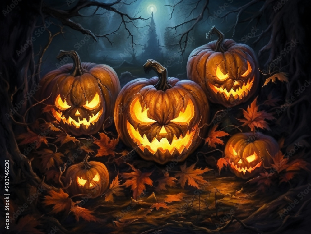 halloween pumpkins on a dark background halloween pumpkins on a dark background