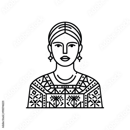 woman wear traditional fashion Mexican huipil adorned with geometric designs