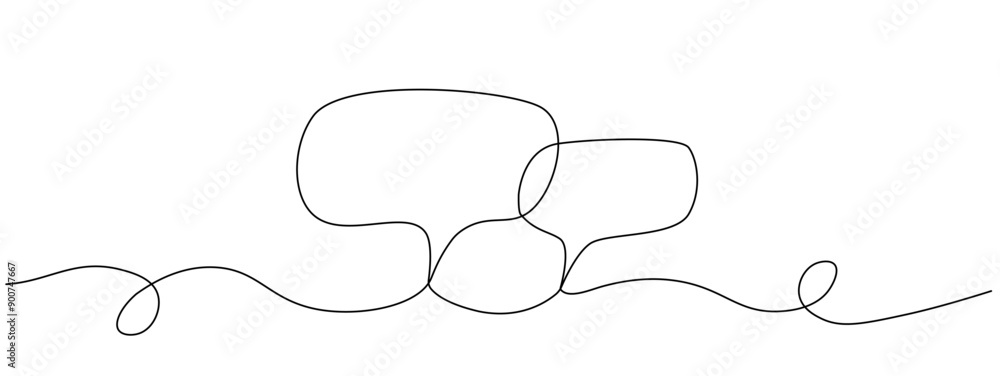 Fototapeta premium Two speech bubbles, dialog, continuous editable single line illustration. Web concept, communication cloud, empty dialog text. Minimalist single line vector illustration