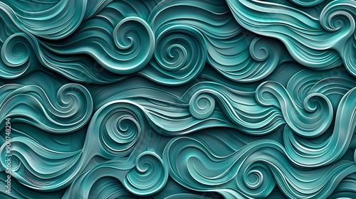 A visually striking abstract design featuring flowing turquoise waves with intricate swirls and textures, perfect for artistic and modern applications. 