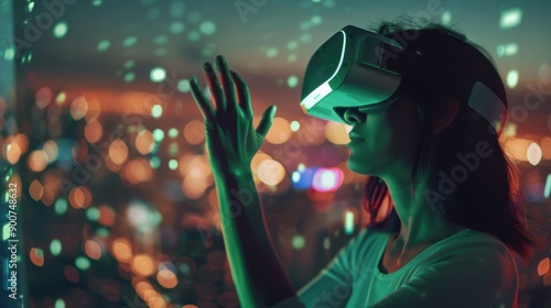 The woman with VR headset photo