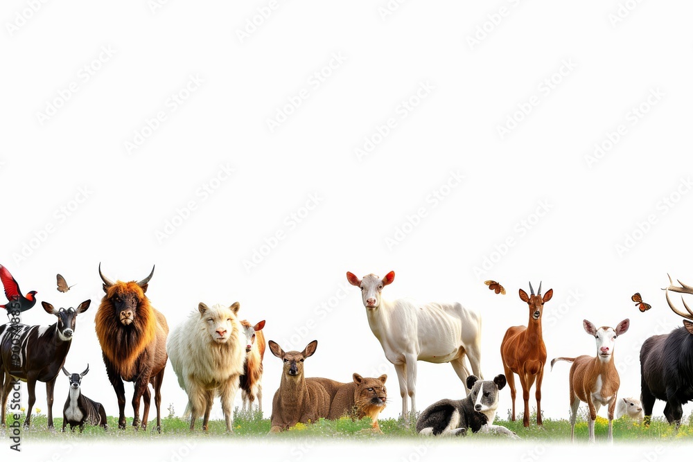 Obraz premium Diverse group of African wildlife, powerful and majestic animals, detailed fur and skin textures, bright and clear light, isolated background, impressive and wild animal portraits.
