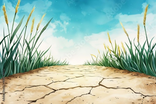 DroughtImpacted Landscape A CloseUp Illustration Capturing the Harsh Reality of Water Scarcity and Its Impact on Agriculture and Nature photo