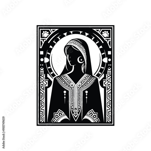 woman wear traditional fashion Moroccan djellaba in rich fabrics