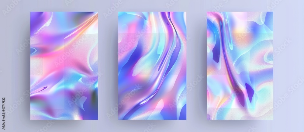 Abstract iridescent triptych with fluid patterns Abstract iridescent triptych with fluid patterns