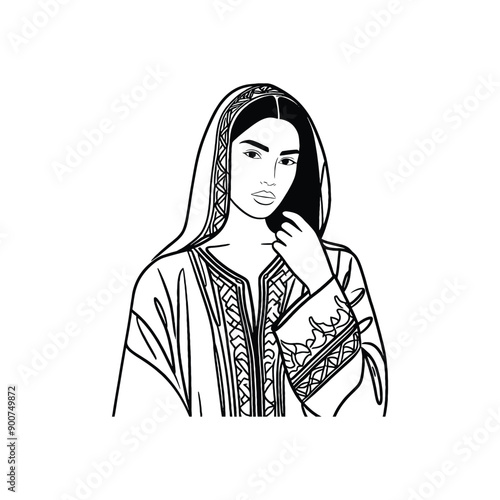 woman wear traditional fashion Moroccan djellaba in rich fabrics