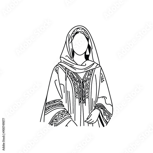 woman wear traditional fashion Moroccan djellaba in rich fabrics