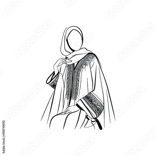 woman wear traditional fashion Moroccan djellaba in rich fabrics