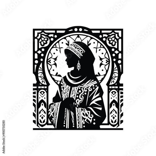 woman wear traditional fashion Moroccan djellaba in rich fabrics