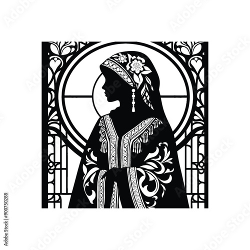 woman wear traditional fashion Moroccan djellaba in rich fabrics