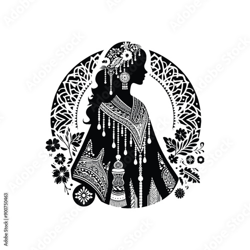 woman wear traditional fashion Moroccan djellaba in rich fabrics