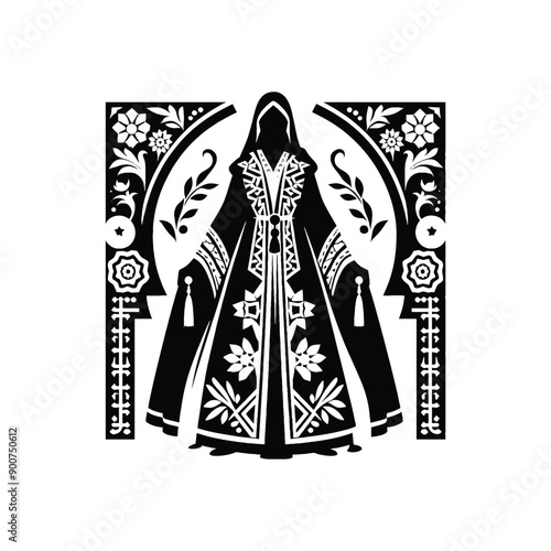 woman wear traditional fashion Moroccan djellaba in rich fabrics