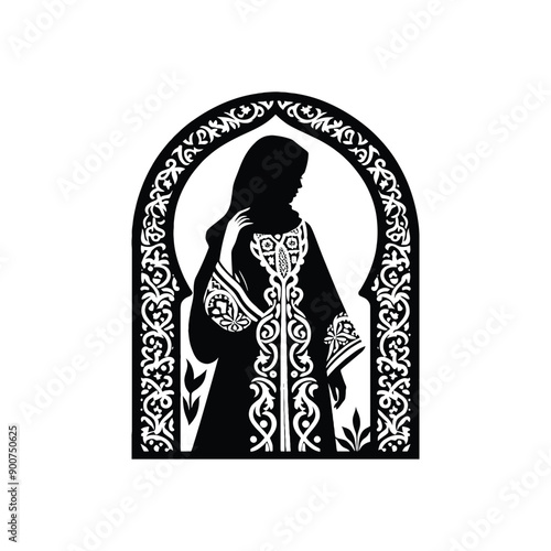 woman wear traditional fashion Moroccan djellaba in rich fabrics