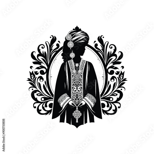woman wear traditional fashion Moroccan djellaba in rich fabrics