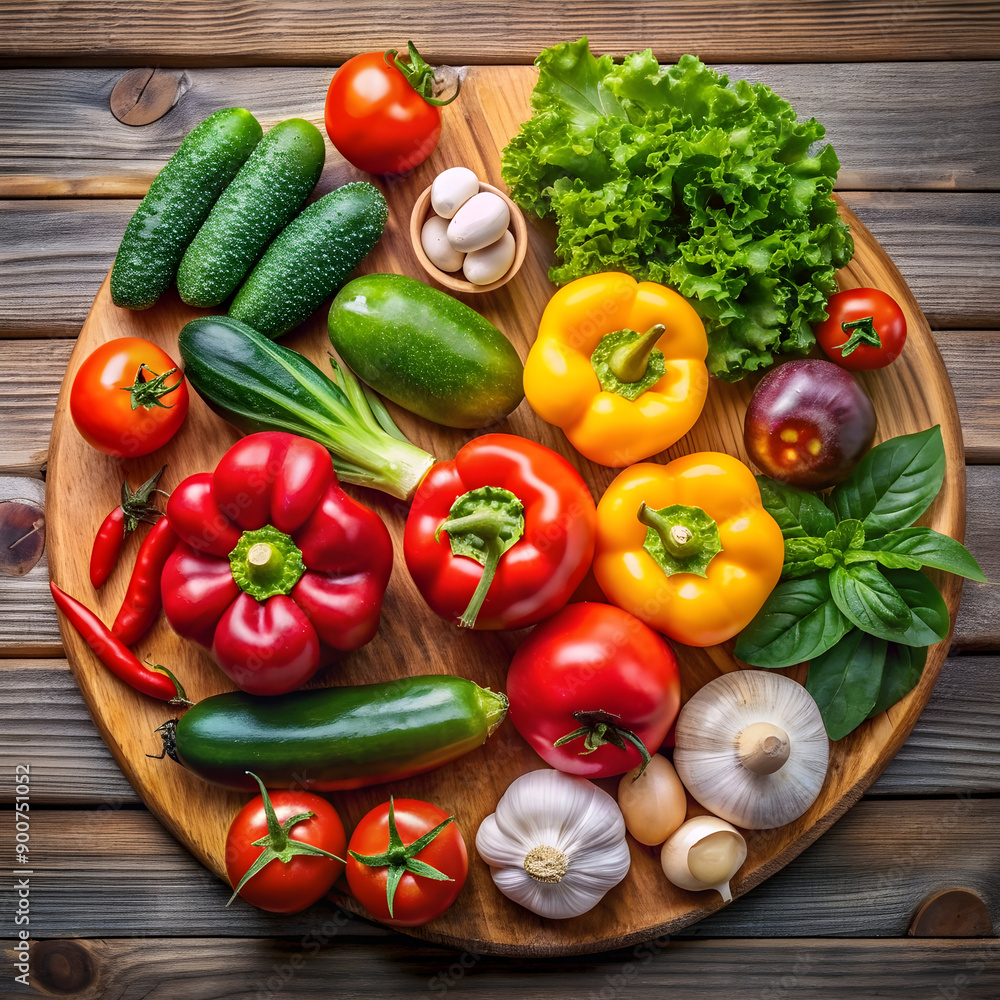 top view vegetables tomatoes bell peppers cucumber