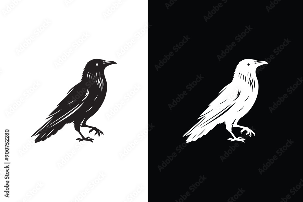Obraz premium Crow icon silhouette. Raven silhouette Flat Icon vector illustration Black