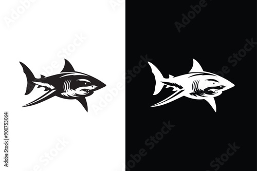 Shark icon silhouette vector illustration. Silhouette of a shark. Vector icon on a black white