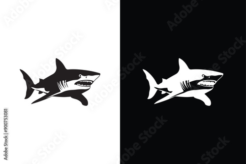 Shark icon silhouette vector illustration. Silhouette of a shark. Vector icon on a black background.