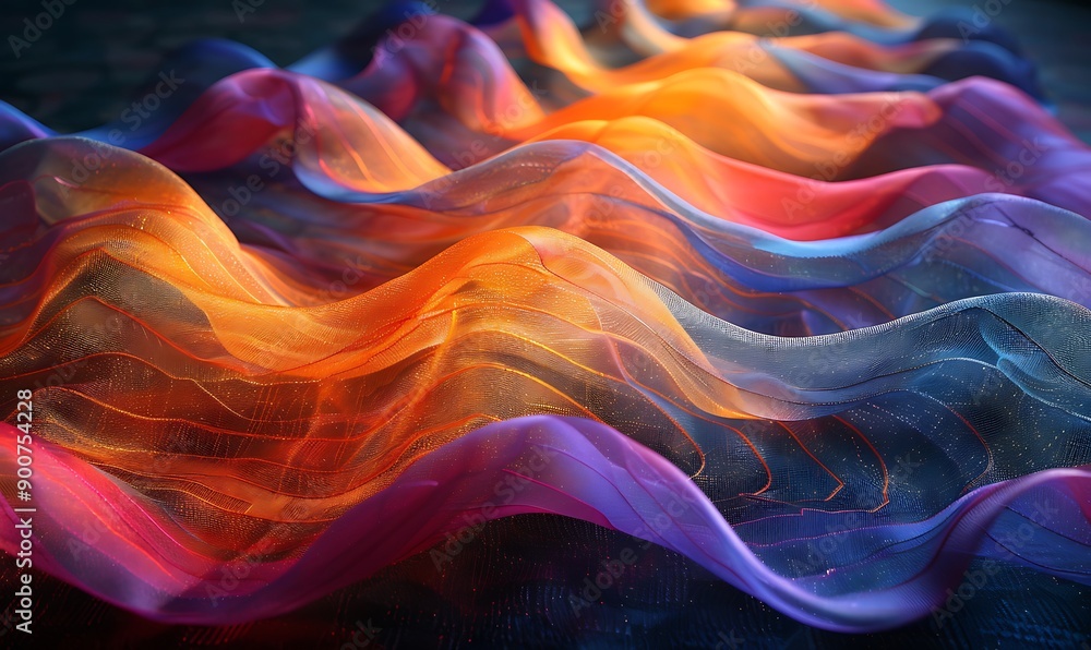 Fototapeta premium a colorful wavy fabric on a black surface.