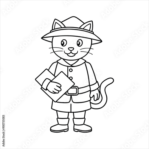 A cat dressed as an explorer with a map vector photo