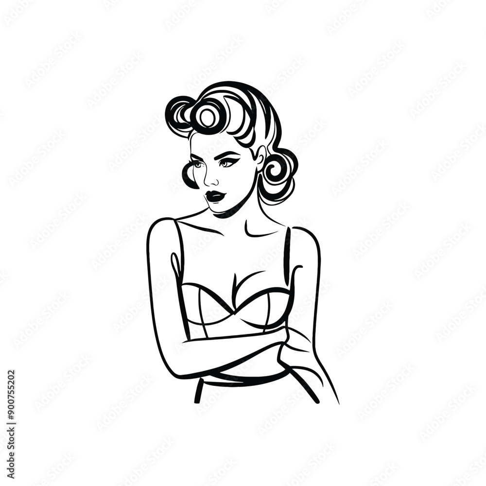 woman wearing retro fashion pin up girl look with a sweetheart neckline and victory rolls woman wearing retro fashion pin up girl look with a sweetheart neckline and victory rolls